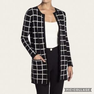Joseph A. Black and White Small Open Front Duster Cardigan